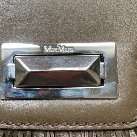 MAX MARA Olive Green Leather Over The Shoulder Bag w/ Fringe Detail - Picture 2 of 6